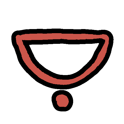 the sitelen pona glyph for the toki pona word 'wan,' which looks like a half-circle with a dot below, colored in red.